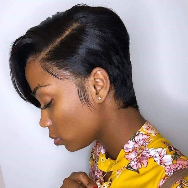 

sapphire short lace front wigs pixie cut wig straight brazilian remy hair 150% glueless lace front human hair wigs for women, Black;brown