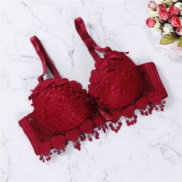 

femme lingeries push up bra women underwire underwear lace female bra brand embroidery tassel lingerie brassiere good quality, Red;black