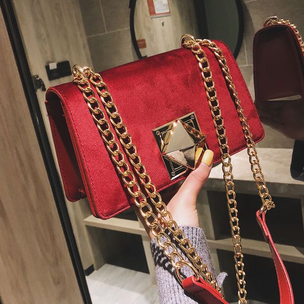 

retro fashion lady square bag 2019 new suede women's designer luxury handbag lock chain shoulder messenger bag