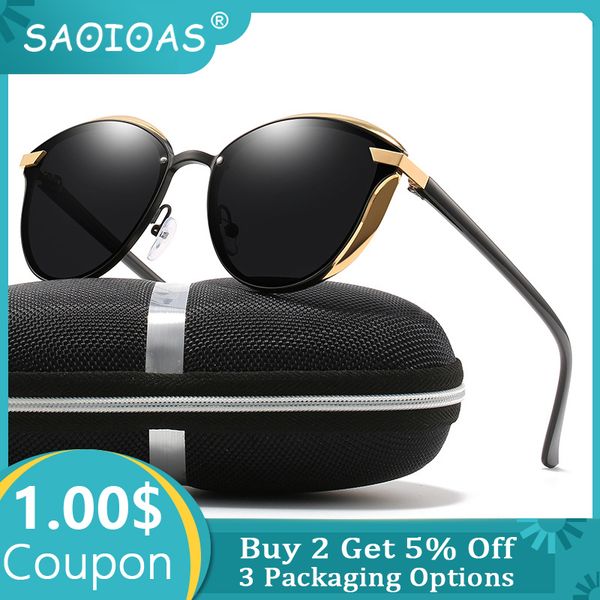 

saoioas luxury cat eye polarized sunglasses women vintage round sun glasses ladies lunette de soleil femme uv400, Blue