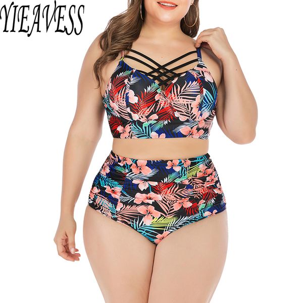 

bikinis set halter print flowers bikini plus size l-4xl swimsuit women 2021 high waist padded with wire bathing suit