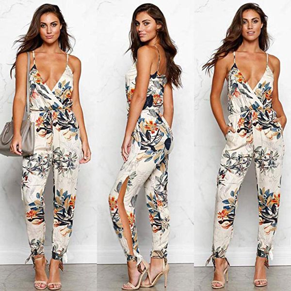 

sleeveless backless bohemian beach rompers female printed floral casual long summer jumpsuit feminine cotton long jumpsuit, Black;white