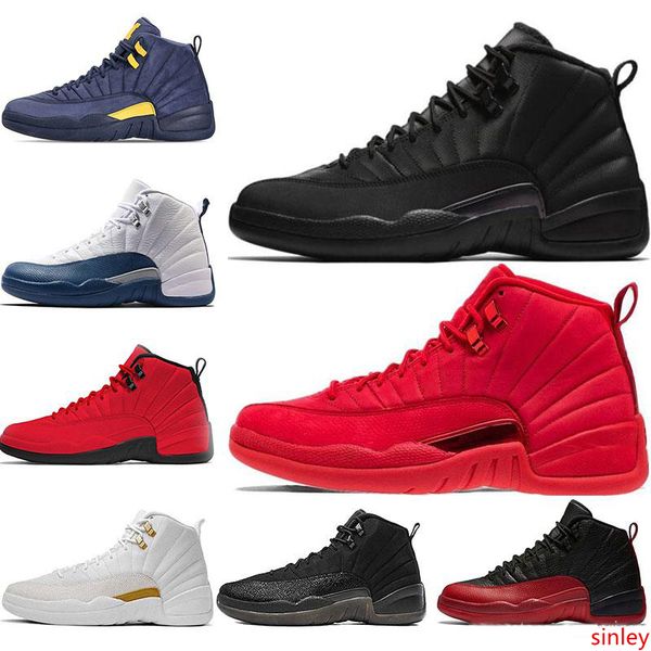 

mens 12s basketball shoe winterized wntr gym red michigan bordeaux 12 white black the master flu game taxi sports sneaker trainers size 7-1