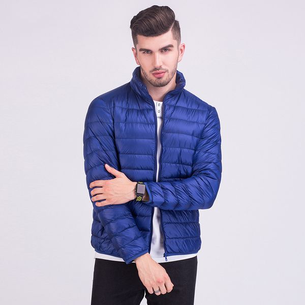 

autumn winter jacket men white duck down jacket men light weight thin down coat stand collar slim fit light, Black