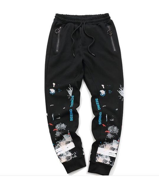 

мода уличных брызг брюки печать случайные спортивные брюки мужчины и женщины шлифе брюки, Black
