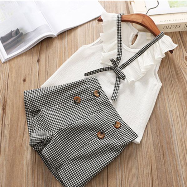 

children designer plaid print sets girls brand suits kids novelty luxury + pants piece children fashion sleeveles new set 2020 quali, White
