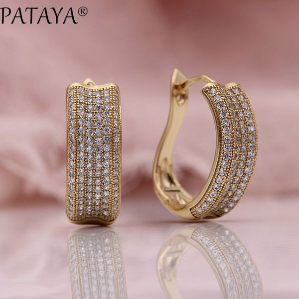 

pataya new micro wax inlay earrings women fashion noble bending jewelry 585 rose gold white gold natural zircon dangle earrings, Silver