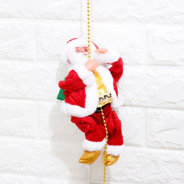 

singing electric santa claus climbing set with gold bead rope,christmas home decoration doll ornament pendant 2020 new year gift