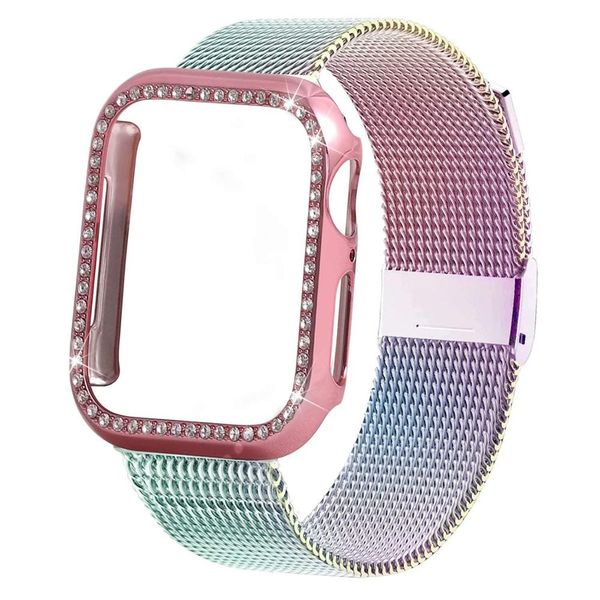

bling case+strap band 44 mm 40mm iwatch band 42mm 38mm stainless steel bracelet milanese loop apple watch 4 3 21, Black;brown