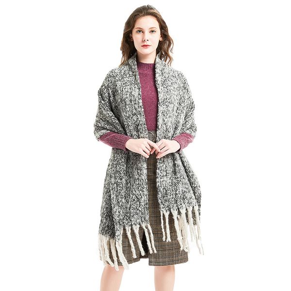 

autumn and winter ring sand thick tassel clip color scarf shawl thick braids thickened tonglu scarf, Blue;gray