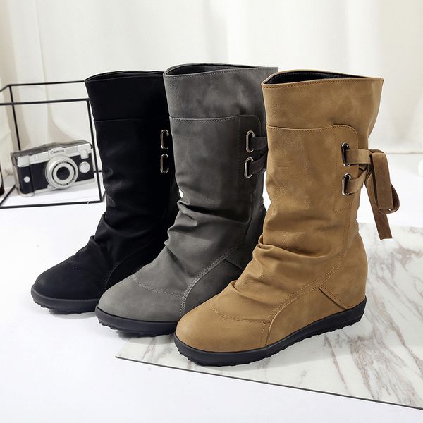 

women flat low heel boots casual ladies lace up shoes anti-slip for winter party wf 668, Black