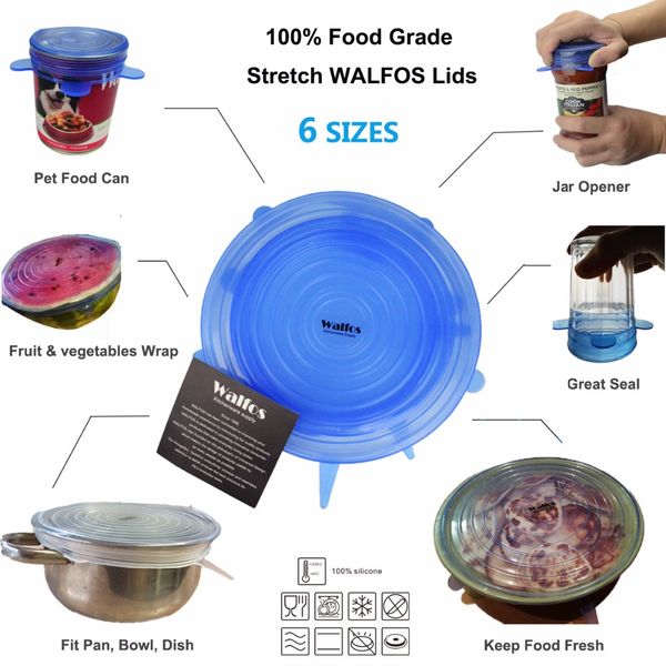 

6pcs/ set silicone seal vacuum stretch lids reusable silicone food fresh keeping sealed covers heat resist able food wraps
