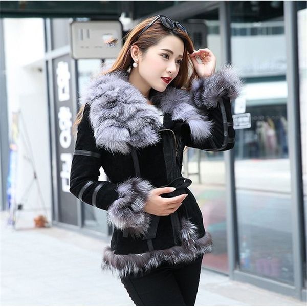 

2019 autumn winter women's warm genuine wool fur overcoat female real leather fur coat office lady jacket plus size 4xl z120, Black