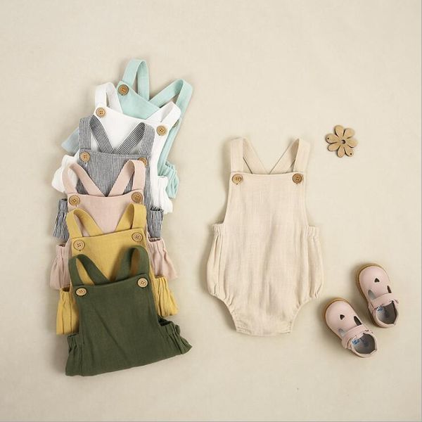 

baby suspender jumpsuits kids rompers sling girls solid striped overalls infant casual bodysuits cotton infant climb suits onesies b7461, Blue