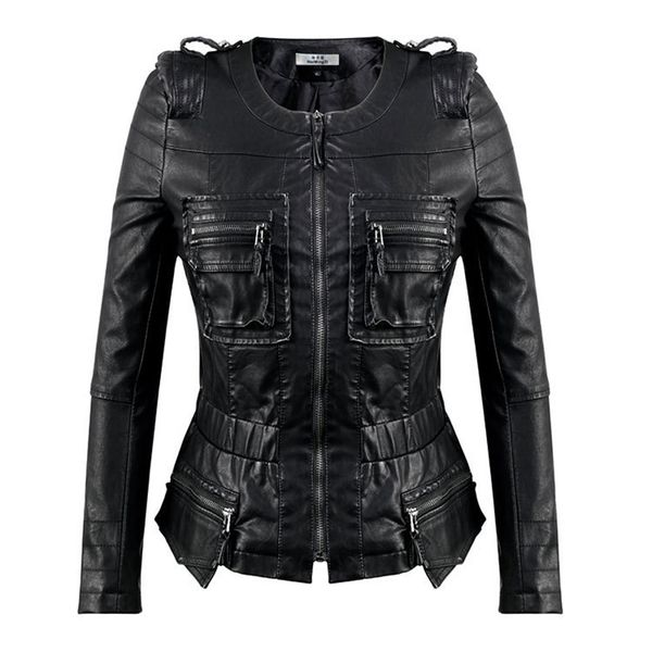 

women leather pu jacket plus size punk gothic slim zipper pocket black motorcycle biker short faux leather jacket coat big sizes