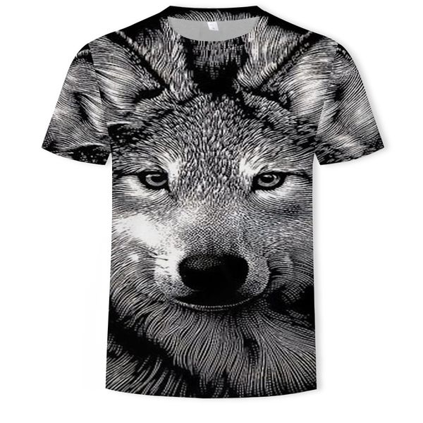 

mens designer gray wolf gaze 3d digital printed round-neck short-sleeved t-shirt, White;black
