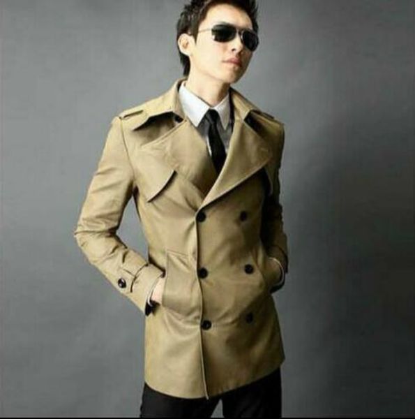 

khaki teenage new arrival slim trench coat men fashion mens medium-long trench coat classic outerwear plus size s - 9xl, Tan;black