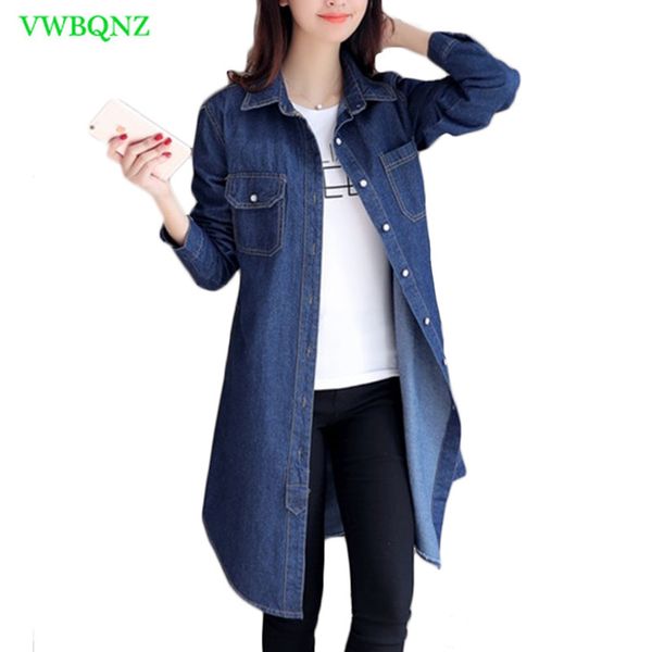 

spring autumn long denim coat women long sleeve plus size loose thin denim trench coats women's student thin navy blue a274, Tan;black