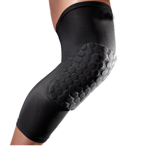 

men sports long knee pads breathable honeycomb knee support pad basketball leg sleeve protector anti protection cuff, Black;gray