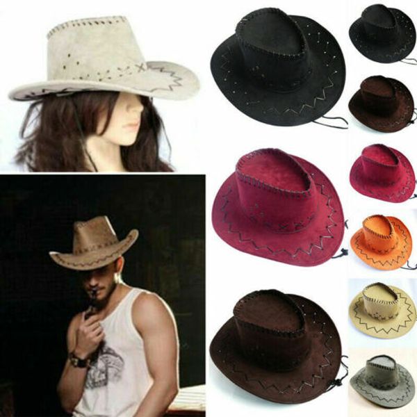 

cowboy hat suede look wild west fancy dress men lady cowgirl cap party hats
