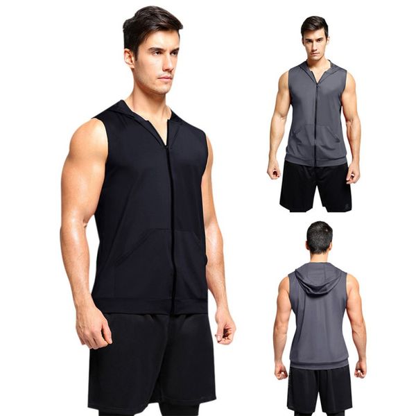 

men hooded casual running jogging ,sport ,yoga, home, office. casual,party,beach, tank quick-drying sleeveless vest, Black;blue