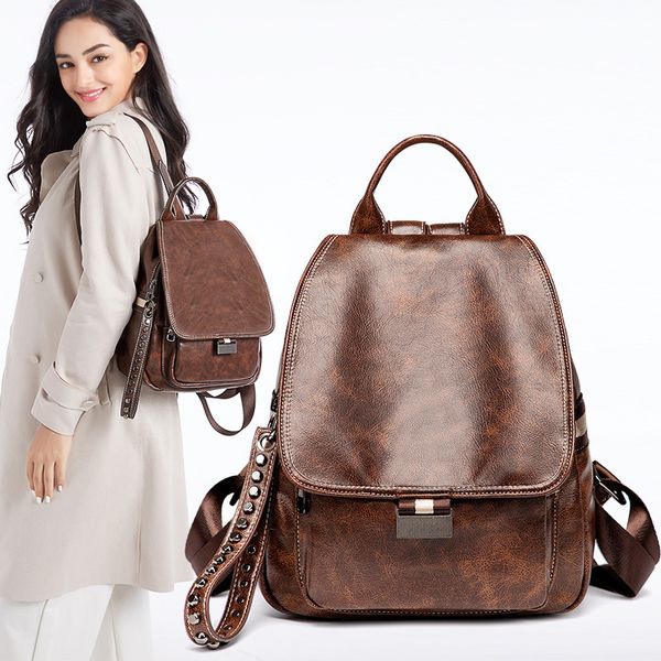 

women retro fashion zipper ladies backpack leather school bag shoulder bag for youth bags leather tassel