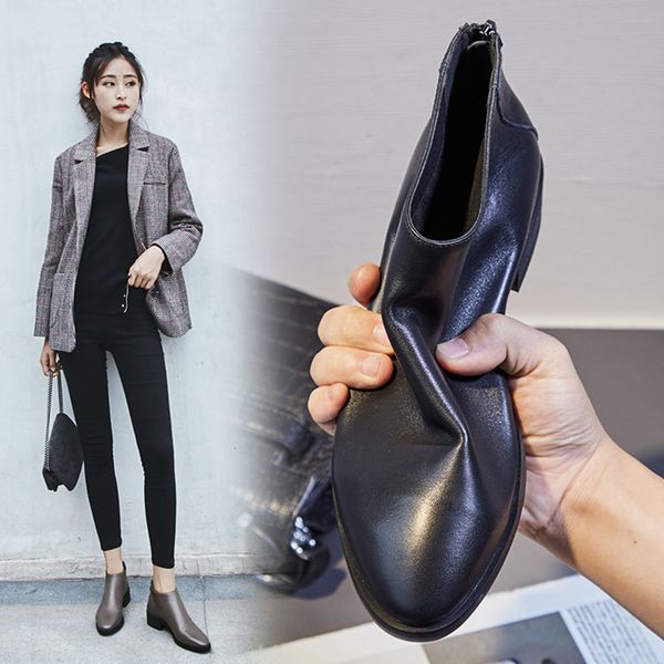 

mljuese 2018 women ankle boots cow leather gray color low heel autumn spring brown color women boots size 33-43, Black