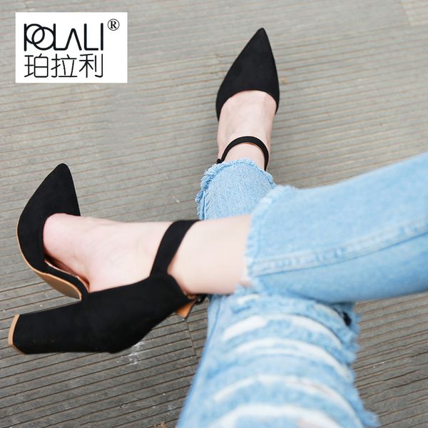 

polali classic high heels women's sandals summer shoes ladies strappy pumps platform heels woman ankle strap shoes, Black