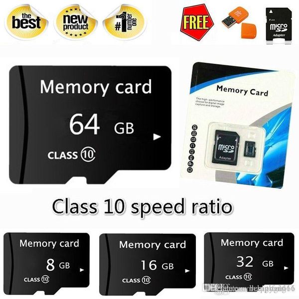 

wholesale retail real capacity 8gb 16gb 32gb 64gb 128gb high speed microsd sd/tf card class10 flash memory + sd card reader + adapter reader
