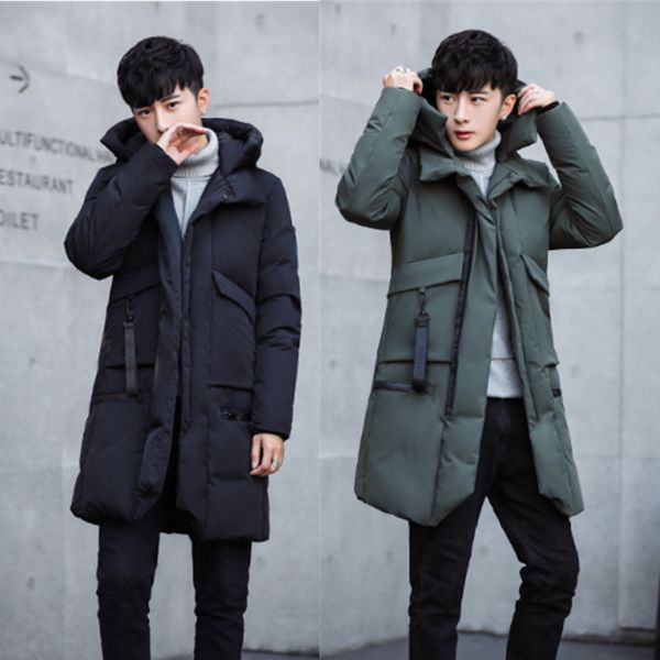

fashion parka men 2019 new winter men hooded jacket long jacket coat solid color parkas cotton-padded youth clothing clothing, Tan;black