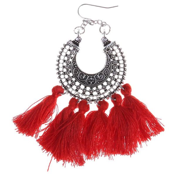 

fashion bohemia national style tassel fan earrings statement retro exaggerated handmade braided silk earrings female gift party, Silver