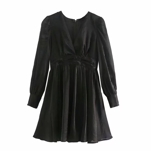 

summer black dress women bubble sleeve v-neck retro dress women, Black;gray