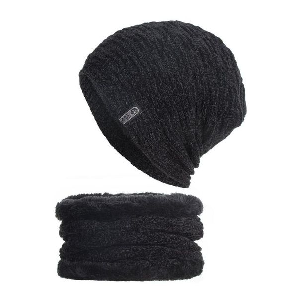 

wool beanie hat w/ neck scarf warmer autumn winter balaclava slouchy cap, Black