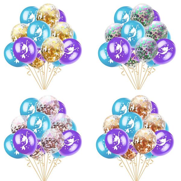 2020 12inch Clear Gold Confetti Mermaid Latex Balloons Purple