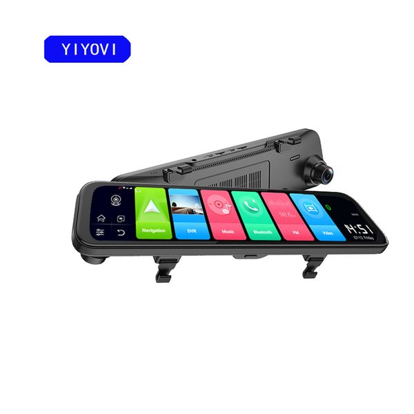 

12 inch android 4g dash cam dual 1080p car rearview mirror stream media camera car dvr adas 3 split screen gps navi regist