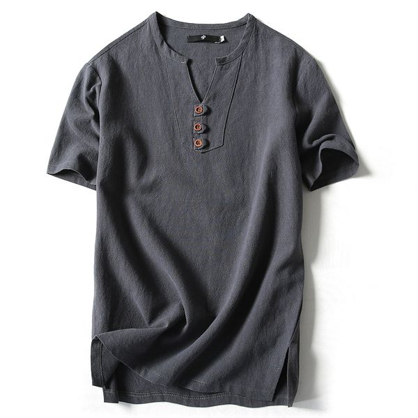 

2020 summer men's t-shirt japanese men's thin linen short-sleeved casual cotton t-shirt bottoming shirt new, White;black