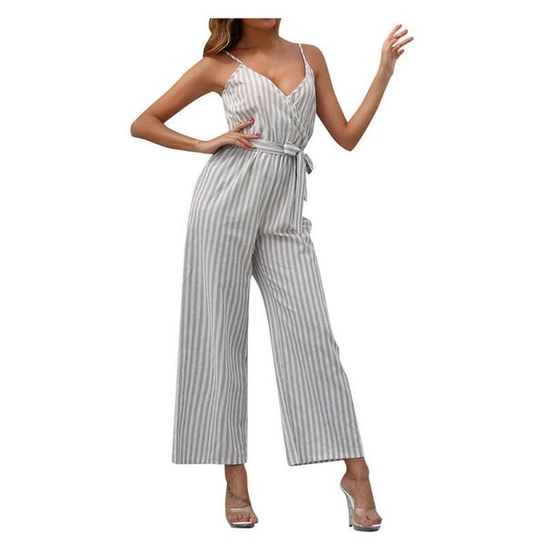 

2020 jumpsuit women stripe printing off-shoulder long rompers jumpsuit monos mujer largos de verano macacao social #yl5, Black;white