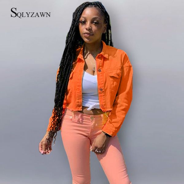 

womens streetwear denim cropped jacket fall gothic long sleeve ripped cowboy bomber coat harajuku vintage orange black clothes, Black;brown