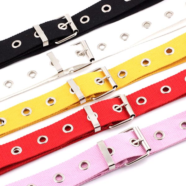 

fashion 3.8cm wide female belt canvas women's harajuku waistband metal buckle eyelet belt waist black white red, Black;brown