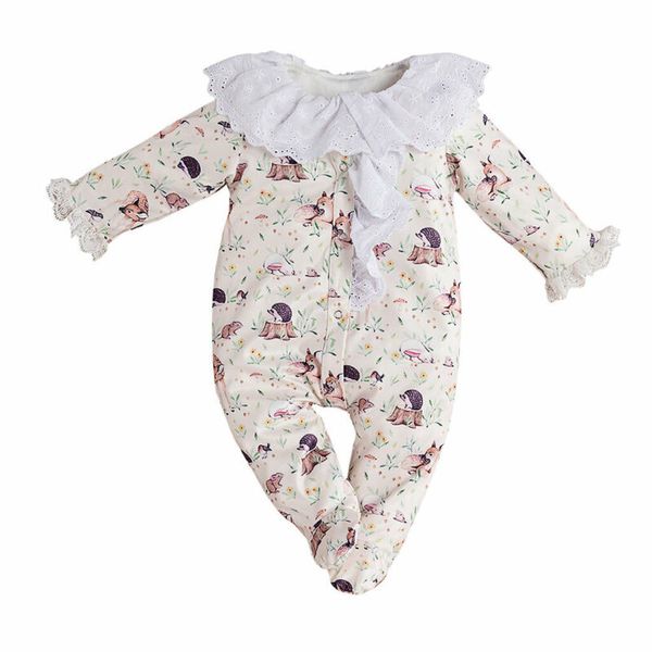 

2019 newborn infant baby girls floral peter pan collar deer printed romper jumpsuit playsuit summer clothes outfit, Blue