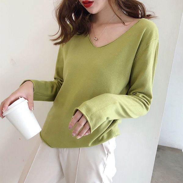 

hlbcbg chic casual autumn winter basic sweater pullovers women v-neck solid knit slim pullover female long sleeve warm sweater, White;black