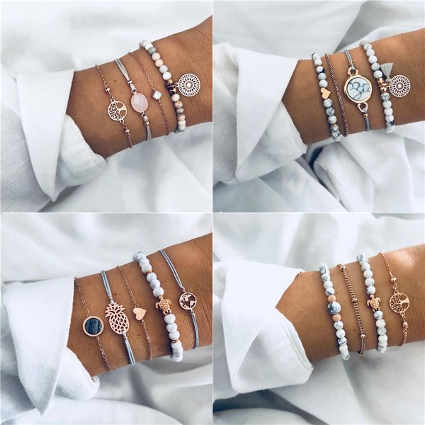

letapi 2019 new 33 styles bohemian tree beaded bracelets sets for women vintage fashion chain strand bracelets jewelry gifts, Black