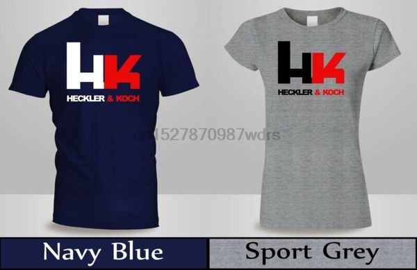 

new hk heckler and koch firearms gun logo t-shirt mens womens navy&grey tee, White;black