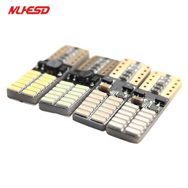 

100x car led t10 194 w5w canbus 24 smd 4014 no error t10 led light bulb parking auto lamps reading lights 12v white yellow blue