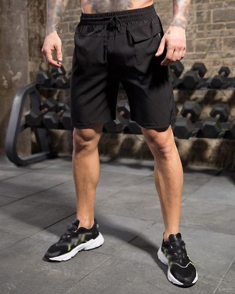 

boschke men's sport shorts running fitness quick- trousers zipper pocket loose breathable sportswear gym marathon sweatpants, Black;blue