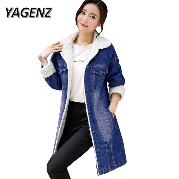 

large size 4xl winter denim cotton jacket women coats casual loose lamb wool jeans outwears warm thick denim windbreaker coats, Black