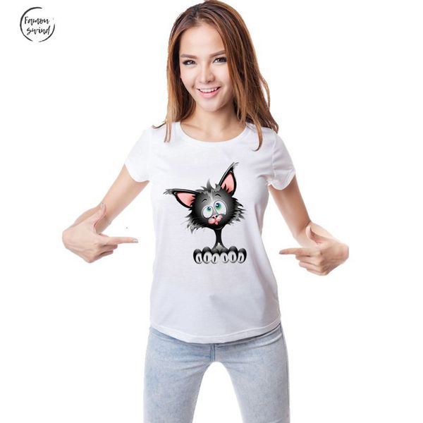 

t shirt fashion summer cotton short sleeve t shirt cartoon tom women cat printed brand women hh252, White