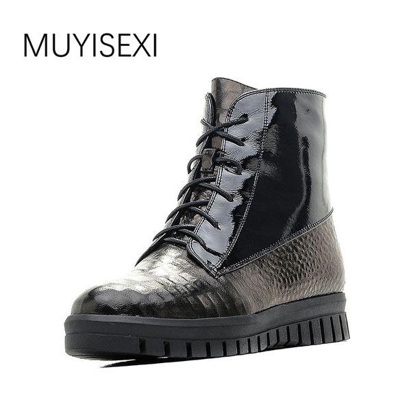 

wool fur warm women winter shoes genuine leather flat platform black boots zipper lace-up decorate russian size lid005 muyisexi