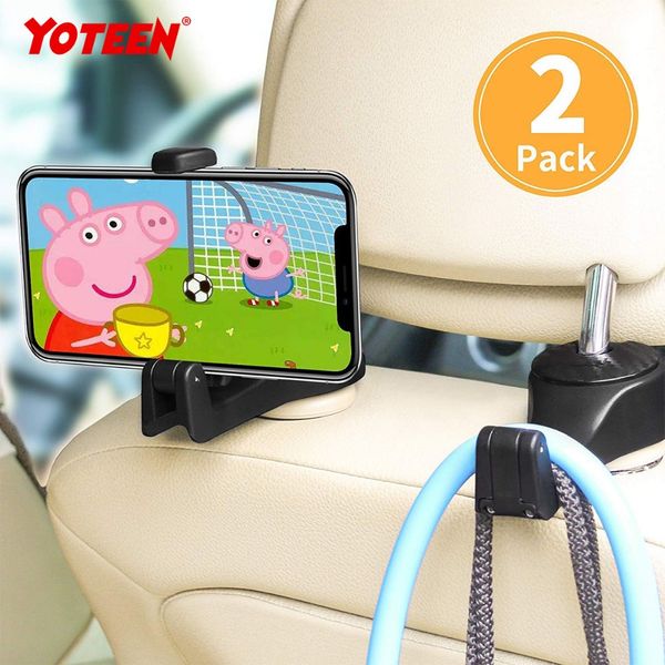 YoTeen carro encosto ganchos de veículos universais assento de volta gancho de cabide com suporte para telefone bolsa de pano de compras 2 em 1