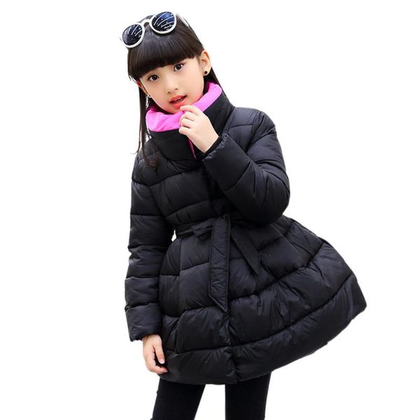 

girls winter bow waistband thick warm princess down jacket children outdoor coats, Blue;gray